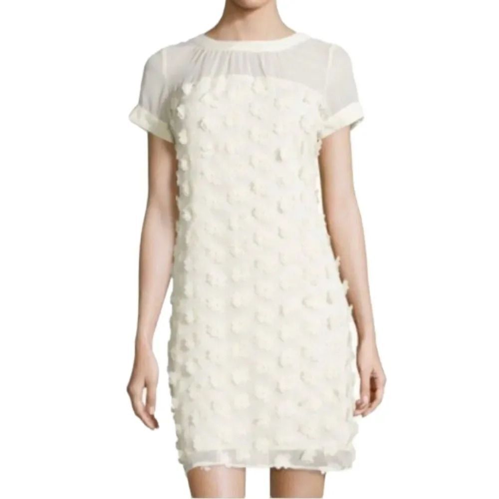 NEW Vintage Beige by ECI Delicate 3D Floral Petal Ivory Crepe and Satin Dress 4